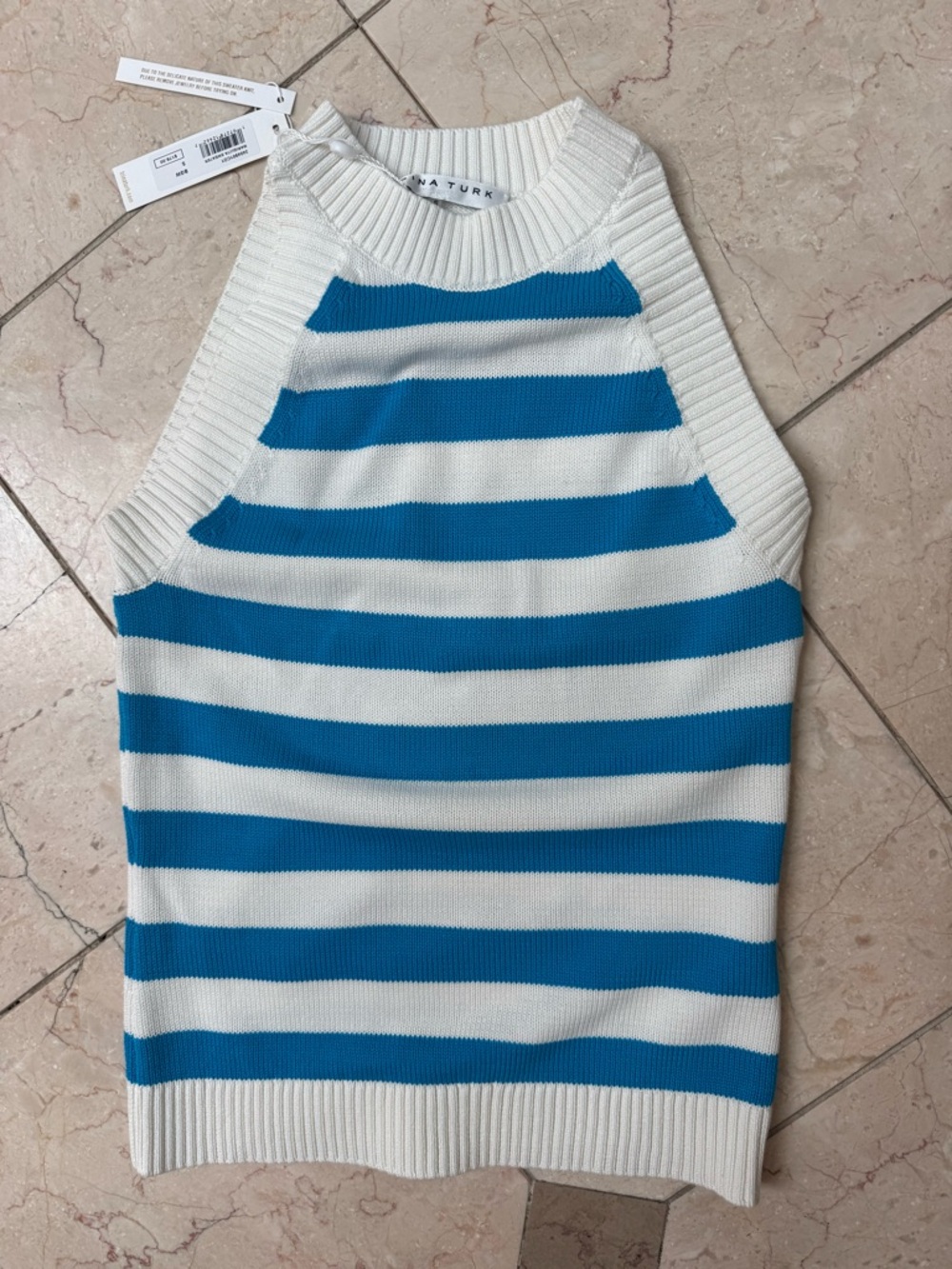 Trina Turk Striped Turquoise and White Halter Knit Tank Top small new w tags - Picture 4 of 7
